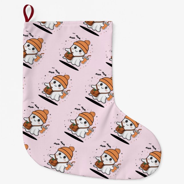 Cute ghost halloween large christmas stocking (Front)