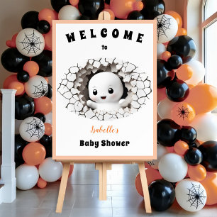 Cute Ghost Halloween Orange Baby Shower Welcome Foam Board
