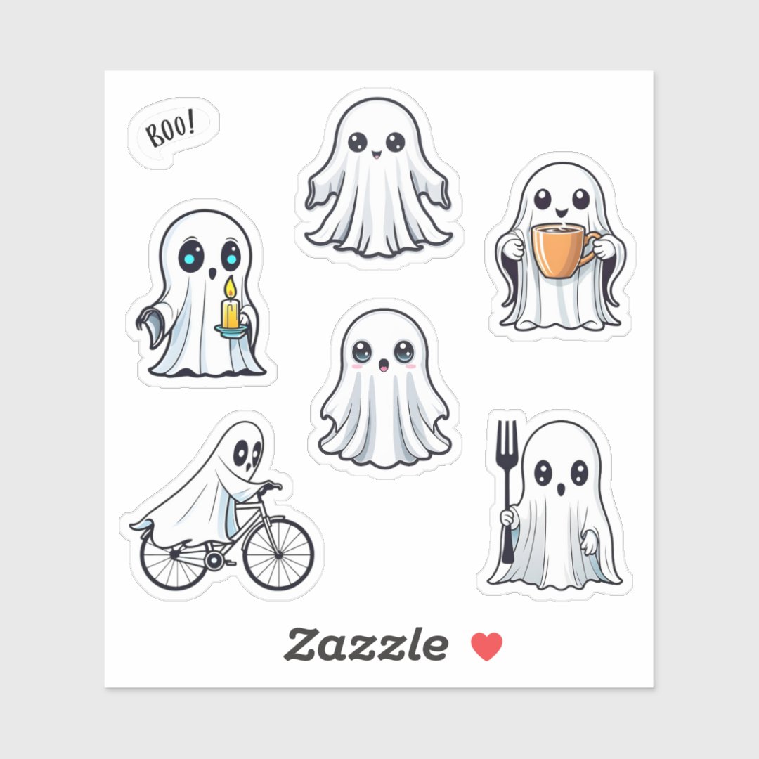 Cute Ghost Halloween Pack 6pc Set Sticker