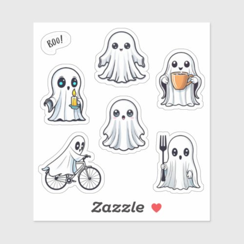 Cute Ghost Halloween Pack 6pc Set Sticker