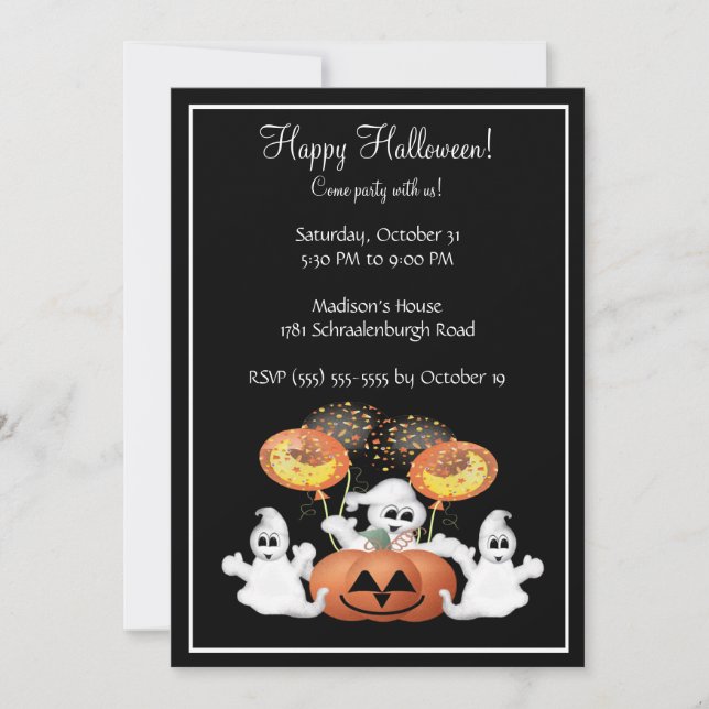 Cute Ghost Halloween Party Invitation (Front)