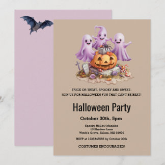 Cute Ghost Halloween Party Kids Birthday Pumpkin  Invitation