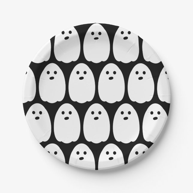 Cute Ghost Halloween Party Paper Plates (Front)