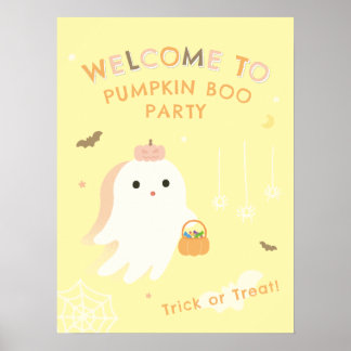 Cute Ghost Halloween Party Welcome Poster