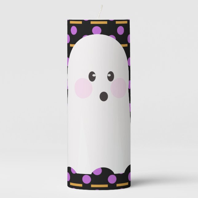 Cute Ghost Halloween Pattern Party  Pillar Candle (Front)