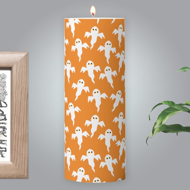 Cute Ghost Halloween Pillar Candle (Ghost orange fun Halloween candle)