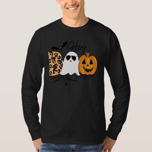 Cute Ghost Halloween Pumpkin Face Hey Boo Trendy H T_Shirt