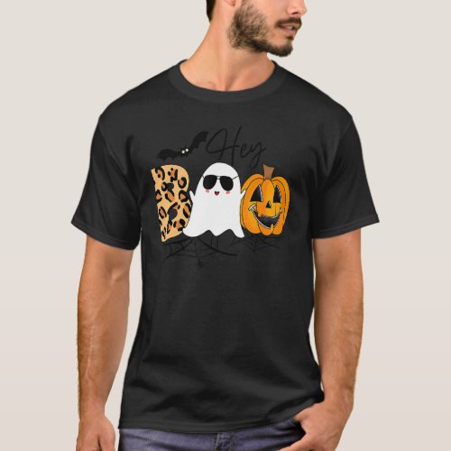 Cute Ghost Halloween Pumpkin Face Hey Boo Trendy H T_Shirt