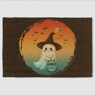 cute ghost halloween pumpkin fall autumn season fiber doormat