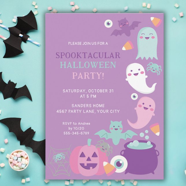 CUTE GHOST HALLOWEEN PURPLE PARTY INVITATION (Creator Uploaded)