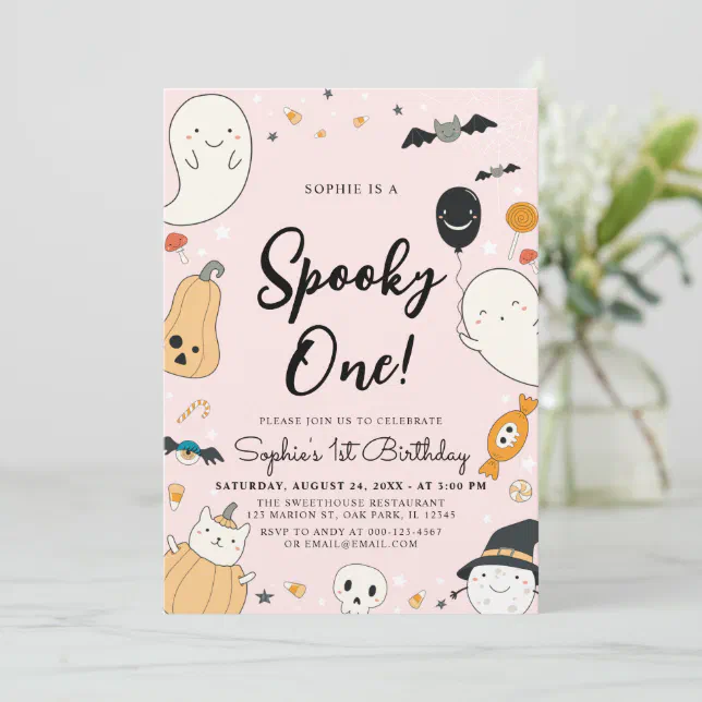 Cute Ghost Halloween Spooky One 1st Birthday Party Invitation | Zazzle