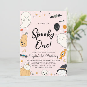 Cute Ghost Halloween Spooky One 1st Birthday Party Invitation