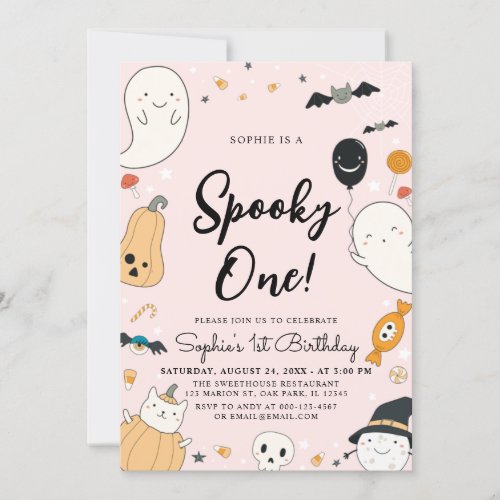 Cute Ghost Halloween Spooky One 1st Birthday Party Invitation