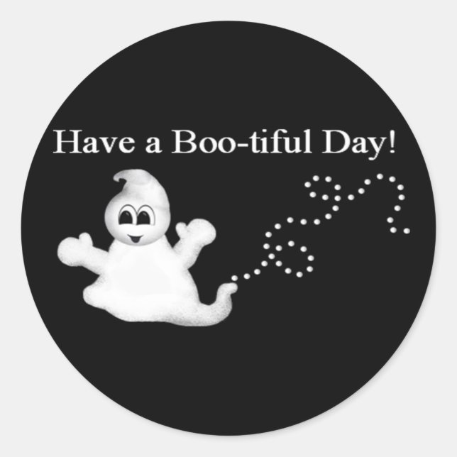 Cute Ghost Halloween Sticker! Classic Round Sticker (Front)