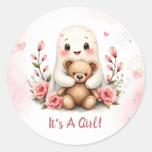 Cute Ghost Halloween Themed Girls Baby Shower Classic Round Sticker