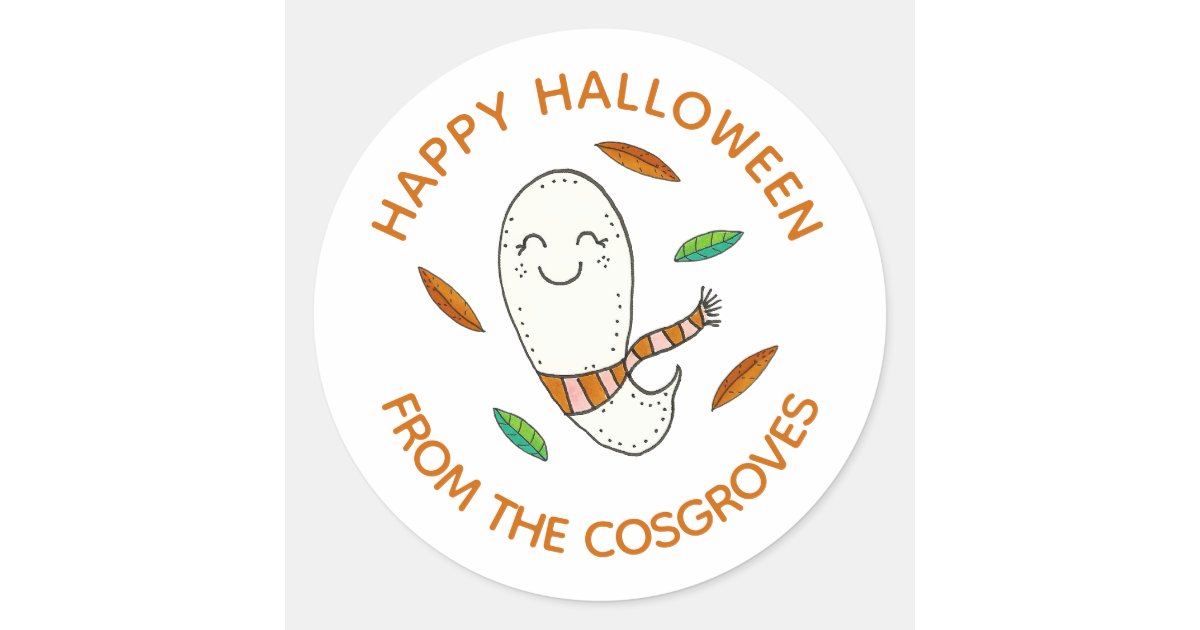 Cute Ghost Halloween Treat Bag Classic Round Sticker | Zazzle