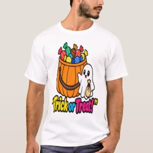 Cute Ghost Halloween Trick or Treat Candy Bucket T T-Shirt
