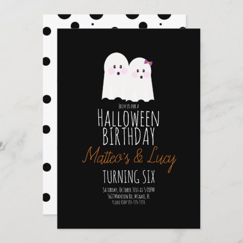 Cute Ghost Halloween Twins Kids Birthday  Invitation