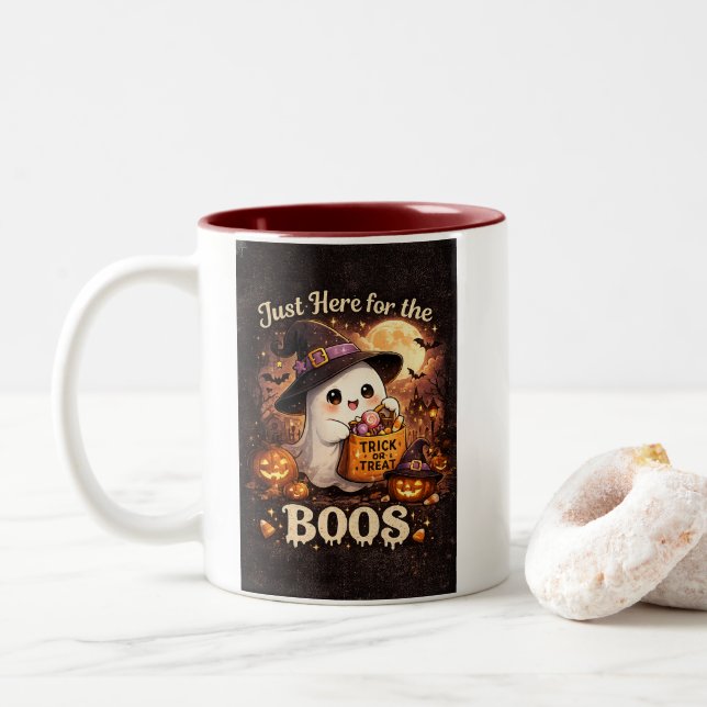 Cute ghost Halloween  Two-Tone Coffee Mug (With Donut)