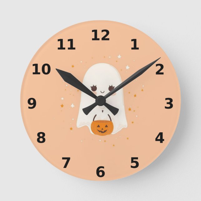 Cute Ghost Halloween Wall Clock – Spooky Decor (Front)