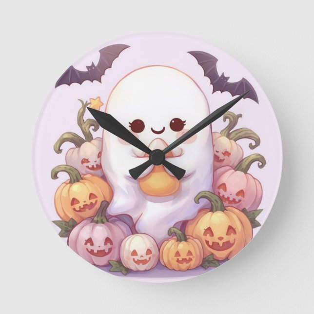 Cute Ghost Halloween Wall Clock – Spooky Decor (Front)