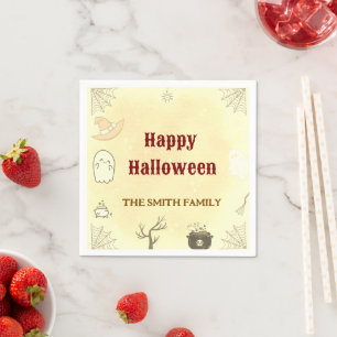 Cute Ghost Happy Halloween Custom Name Napkins