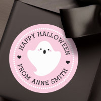 Cute ghost Happy Halloween from custom name pink
