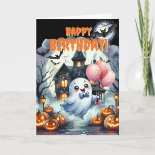 Cute Ghost Haunted House Halloween Birthday Holiday Card