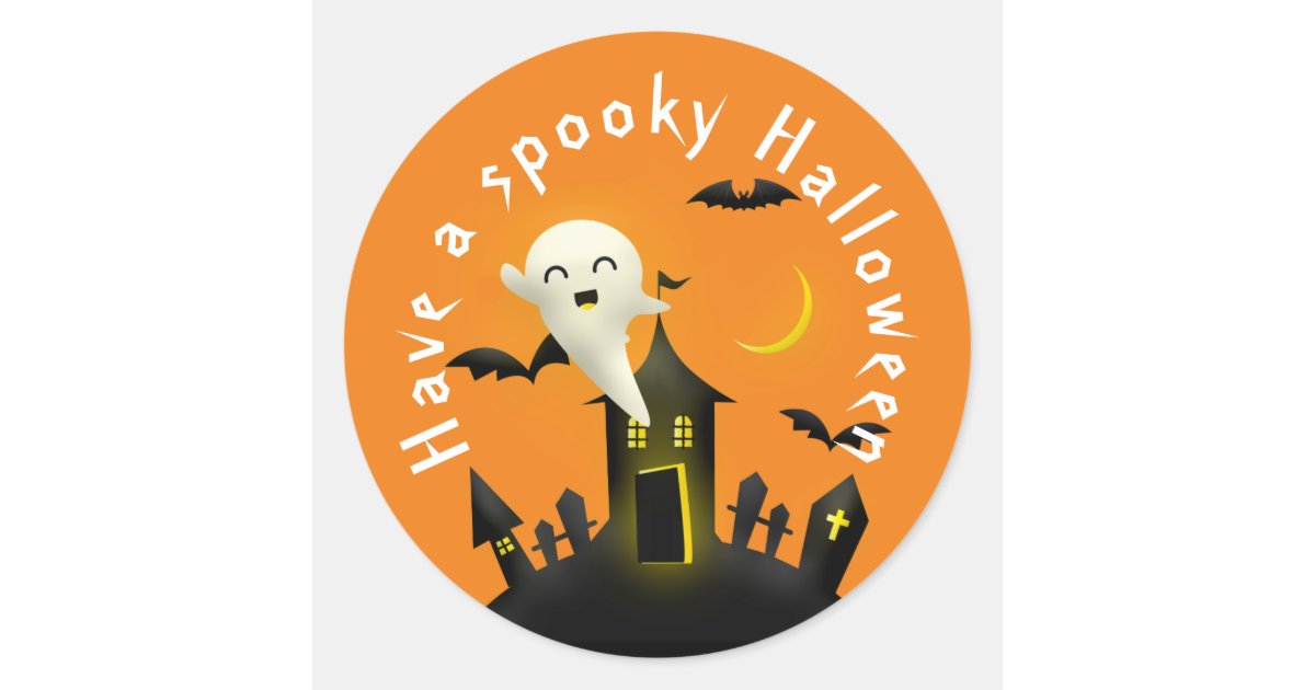 Cute Ghost Have a Spooky Halloween Classic Round Sticker | Zazzle