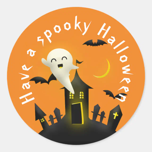 Cute Ghost Have a Spooky Halloween Classic Round Sticker | Zazzle