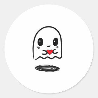 cute ghost holding a heart with a shadow classic round sticker