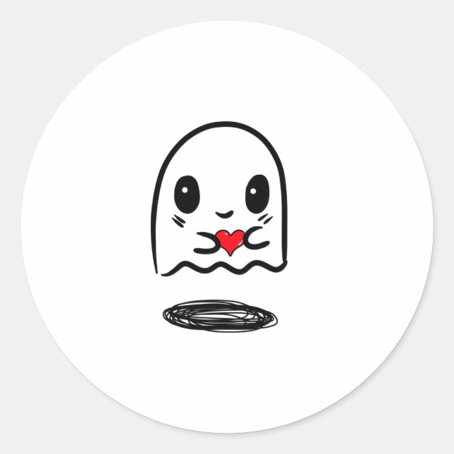 cute ghost holding a heart with a shadow classic round sticker (Front)