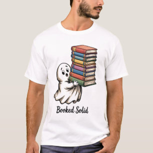 Cute Ghost Holding a Tall Stack of Books T-Shirt
