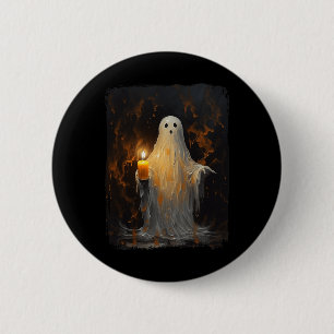 Cute Ghost Holding Candle Fun Halloween Gothic Vin Button