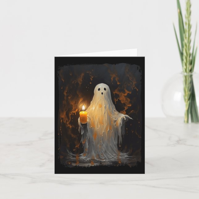 Cute Ghost Holding Candle Fun Halloween Gothic Vin Card (Front)