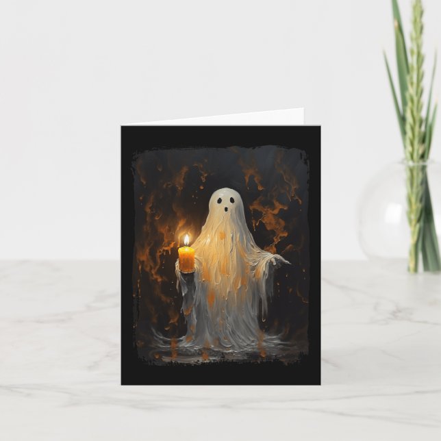 Cute Ghost Holding Candle Fun Halloween Gothic Vin Card (Front)