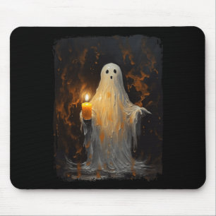 Cute Ghost Holding Candle Fun Halloween Gothic Vin Mouse Pad