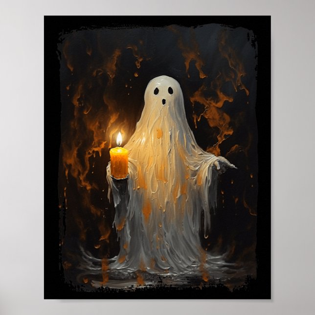 Cute Ghost Holding Candle Fun Halloween Gothic Vin Poster (Front)