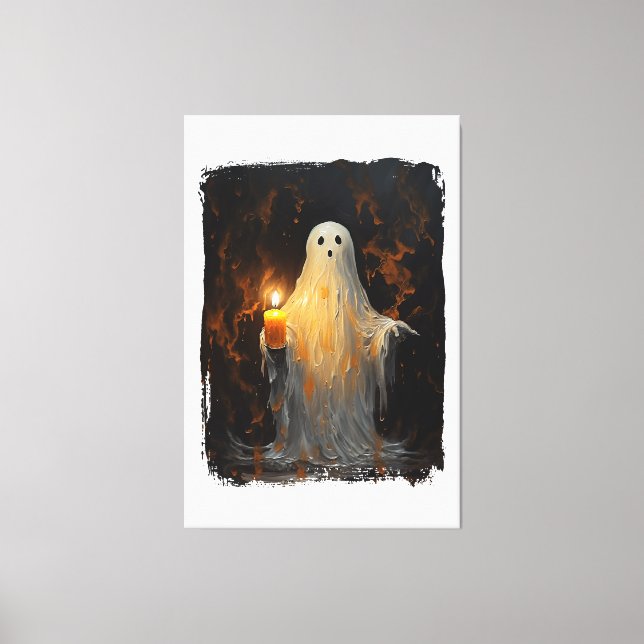 Cute Ghost Holding Candle Funny Halloween Gothic V Canvas Print (Front)