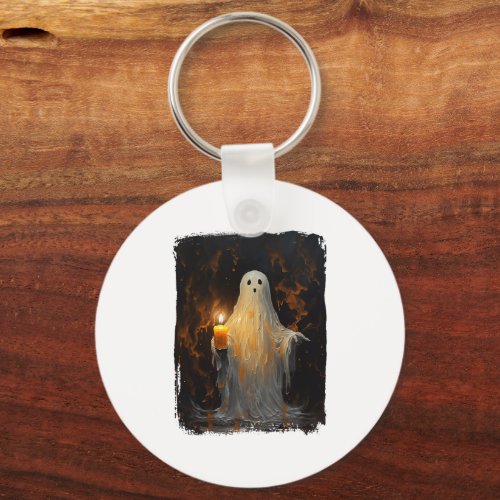 Cute Ghost Holding Candle Funny Halloween Gothic V Keychain