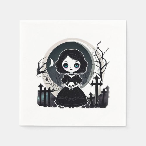 Cute Ghost Holding Candle Funny Halloween Gothic V Napkins