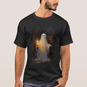 Cute Ghost Holding Candle Funny Halloween Gothic V T-Shirt