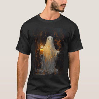 Cute Ghost Holding Candle Funny Halloween Gothic V T-Shirt