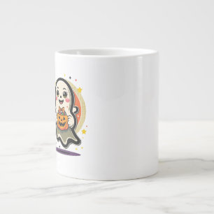 Cute Ghost Holding Pumpkin Candy Bucket Retro Hall Giant Coffee Mug