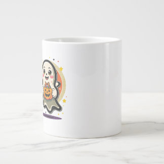 Cute Ghost Holding Pumpkin Candy Bucket Retro Hall Giant Coffee Mug