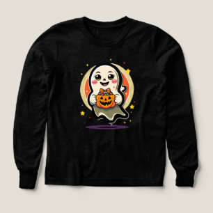 Cute Ghost Holding Pumpkin Candy Bucket Retro Hall Tri-Blend Shirts