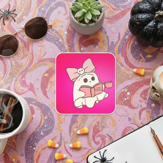 Cute Ghost Hot Pink Square Sticker (Cute Ghost Hot Pink Square Sticker)
