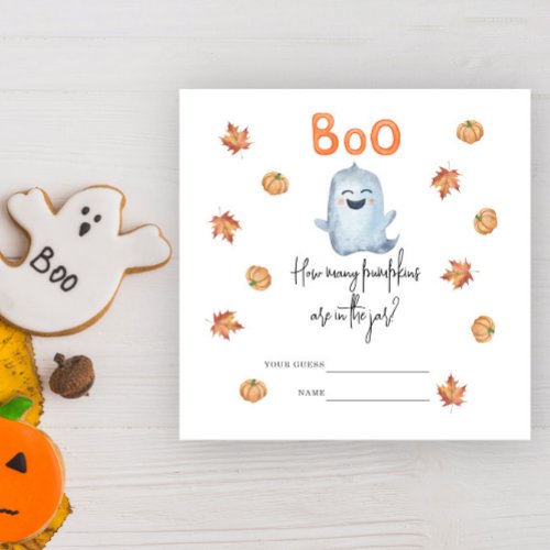 Cute ghost How many pumpkins baby shower game Enclosure Card