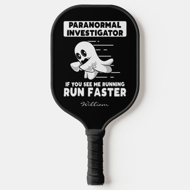 Cute Ghost Hunter Personalized Birthday Gag Pickleball Paddle (Front)