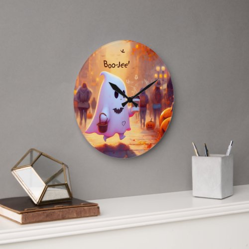 Cute ghost hurry to the party large clock